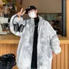 Herrjackor vinterrock män fleece fluffig jacka hip hop streetwear harajuku urban fuzzy blixtlås tunna unisex tie-dye kvinnor