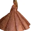 Robe de bal rouge scintillante de luxe, robes de Quinceanera, épaules dénudées, paillettes brillantes, fête en cœur, 2023