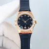 TWF Factory Watches 131.58.29.20.53.003 Constellation Rose Gold 29 mm Cal.8701 Autoamtic dameshorloge met diamanten rand blauwe wijzerplaat lederen band dameshorloges