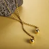 Kedjor 316L rostfritt stål Small Gold Ball Tassel Necklace For Women Man Pendant Bead Chain Long Plated Jewelry