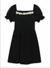 Robes de soirée Hepburn français dos ouvert arc petite robe noire perles été mode chic col carré mini une ligne robes élégantes
