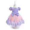 Dancewear FOCUSNORM 0 6 Jahre Prinzessin Kinder Mädchen Partykleid Kurze Puffärmel Spitze Tüll Mesh Patchwork Tutu mit Schleife 231110