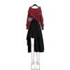 Vestido de duas peças Moda da primavera feminina Autumn Moda Cruz Sweater coreano Lady Trendy Knit Pullover Irregular Tank Dress Duas peças definidas 230403