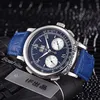 Nytt stålfodral 42mm GIG DAGE DATOGRAPH 403 035 Blue Dial Hand Winding Automatic Mens Watch Blue Leather Strap Sport Watches Timezo286C