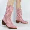 Buty kowbojskie kostki białe buty dla kobiet Cowgirl moda zachodnie buty kobiety haftowane swobodne buty projektanta palców 230403