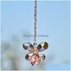 Decoraciones de jardín H D Pink Chandelier Crystals Butterfly Chakra Hanging Suncatcher Rainbow Maker Espejo retrovisor Dhvtn