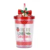 10 OZ Christmas Cups Double Layer Plastic Tumbler With Lid and Straw Christmas Water Bottles