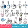 925 argento Fit Pandora Charms originali Ciondolo fai da te donna Bracciali perline Colore Mermid Delfino Charms Ciondolo cuore stella Mamma Orso Coniglio Gatto