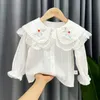 Детские рубашки девочки с длинными рукавами белая вышитая детская рубашка для малышей для девочки для малышей осень детская одежда осенняя одежда для малышей для девочек-блузки 230403