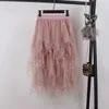 Skirts 2023 Summer Women Mesh Solid A-Line High Waist Layered Cake Tulle Ladies Irregular Sequined Pleated Tutu Z141