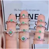 Ringar Weainy Natural S925 Sier Exquisite Neogothic Delicate Ring Emerald Jewelry Drop Delivery Dhgarden DH5HY