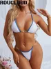 Kvinnors badkläder mini bikini sexig solid färg kvinnor badkläder pärla tillbehör baddräkt thong bikini set baddräkt strand slitage biquini 230331