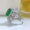 Flower Emerald Diamond Ring 100% Real 925 Sterling Silver Party Wedding Band Rings for Women Bridal Promise Engagement Smycken