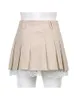 Skirts Sweetown Koreaanse mode kaki korte kanten trim schattige geplooide dames preppy stijl knop omhoog hoge taille zomer 230403