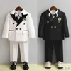 Set di abbigliamento Ragazzo Abito formale Fiore Abito da sposa per bambini Bianco Set primo compleanno per neonato Costume da neonato Pantaloni blazer per bambini