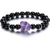 Bracelet en pierre de guérison Reiki, 10 pièces, améthystes brutes irrégulières, breloques Druzy, perles noires et blanches, élastique, pour femmes et hommes