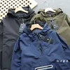 Men's Jackets Gmiixder Cargo Hooded Jacket Windproof Waterproof Half Zip Pullover Coat Niche Patch Designs Vintage Zipper Top