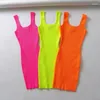 Casual Dresses Summer Pink Neon Green Dress Women Ribbed Fluorescence Knit Bodycon Tank Beach Mini Short Sundress