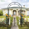 Metal Garden Arches with Gate 79.5'' x 86.6'' Climbing Plants Support Rose Clematis Arch plant frame Outdoor Black