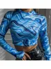 Women's T-Shirt Fashion Printed Women Long Sleeve Crop Tops Sexy Exposed Navel Gym T-shirts Quick Dry Fitness Workout Women Clothes Summer 230331