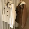 Womens Wool Blends Womens Spliced Knitted Hooded Coat Korean Drama Female Lead Stitching Coat Oversize 150KG Ins Streetwear Hooded Women Clothing 231102