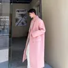 Casacos de Trench Masculinos 2023 Alta Qualidade Rosa Casaco Coreano Moda Dupla Breasted Lã Inverno Engrossar Jaqueta Longa para Homem