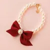 Dog Collars Pet Bow Pearl Collar Cat Jewelry Pendant Princess Necklace Sweet Decorations Puppy Rhinestone Chihuahua Accesories