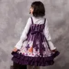 Costume a tema 2023 Donne originali Viola senza maniche Stampa Bowknot Carino Sweet Lolita Dress Anno Loto e T-shirt Set