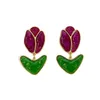 Kolczyki Dangle S925 Srebrna igła Vintage Middle Court Purple Green Jelly Glass Stud Tulip Tulip