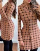 Vestidos casuais outono inverno xadrez casaco de lã vestido mulheres causal escritório senhoras com decote em v duplo breasted mulher magro