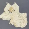 Dames Nachtkleding Chinese Stijl Borduur Bloem Pyjama Pak Sexy Zijde Satijn Nachtkleding Camishorts Dames Zomer Lingerie Vrije tijd Thuis