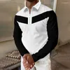 Men's Polos Men's POLO Shirt Lapel Zipper Black And White Color Matching Long-Sleeved Fashion Casual Loose T-shirt Tops Fall 2023