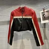 Женская кожаная весенняя коллекция 2023, с длинным рукавом и воротником-стойкой, черная, красная лоскутная куртка из искусственного меха, женское короткое пальто GH331