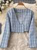 Casual Dresses FTLZZ Herbst Winter Elegante Frauen Kerbkragen Knopf Knielanges Kleid Büro Dame Empire Slim A-Linie Plaid