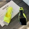 SUOJIALUN Brand Sandals Design Ladies Slipper Women Handmade Weave Open Toe Slip On Slides Thin Heels Party Dress Sandal