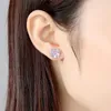 Boucles d'oreilles en cristal pour femmes, pierre de Zircon rose, couleur argent, bijoux de mariage, petite fleur mignonne pour femmes