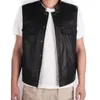 Gilets pour hommes Faux cuir hommes gilet poches boutons fermeture veste de vélo gilet léger col montant vêtements d'extérieur