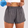 LU-0160 Trajes de yoga para mujer Pantalones cortos de cintura alta Pantalones cortos de ejercicio Ropa deportiva para niñas Correr Ropa deportiva elástica para adultos Cordón forrado16