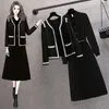 Robe deux pièces mode femme tricot noir veste courte robe mi-longue deux pièces ensemble dame coréenne gracieux patchwork manteaux robes tenues vêtements d'extérieur 230403