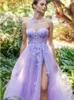 Fada roxo a linha noite vestido formal um ombro flor bordado rendas lodo tule natal festa de aniversário vestidos de baile 2024 robe de soiree