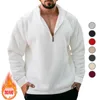 2023 Cross border American style large size autumn and winter plush half zippered pullover solid color casual sweaters for men