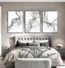 ノルディックブラックホワイトアートウォールアートキャンバスペインティングポスタープリントリビングルームモーデンホーム装飾のための抽象的なライン画像