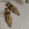 Sandały Suojiallun marka kobiet pompki moda niska okrągła obcasy panie slingback spiczaste palce u nogi na butach Oxford Buty biurowe 230403