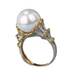 14k Gold Pearl Diamond Ring Party Wedding Band Rings for Women Bridal Engagement Jewelry