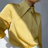 Blouses Femmes DIMI Blanc Casual Dames Chemises Tops Blusas Chic Vintage Femmes Chemisier Élégant Simple Boutonnage Satin Soie Chemise Automne