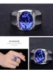 Cluster ringen mode blauwe saffier edelstenen crystal zirkon diamanten voor mannen wit goud zilveren sieraden argent bague feestaccessoires