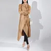 Damen-Trenchmäntel, Trenchcoat, lang, Frühling und Herbst, drapiert, unregelmäßiges Revers, Schnür-Stil, modische Plissee-Mantel-Jacke