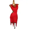 Stage Wear Blue Red Latin Dance Dress Sexy Sleeves Chahca Salsa Rumba Tassel Costumes For Women