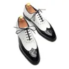 Robe chaussures formelles Oxfords pour hommes blanc noir véritable vache en cuir verni affaires à lacets Wingtip Toe Brogue mariage hommes