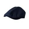 Berets Blue Flat Cap Linen Men Ivy Sboy Hats Beret Spring Autumn Winter Solid Classic Casual Daily Caps 28